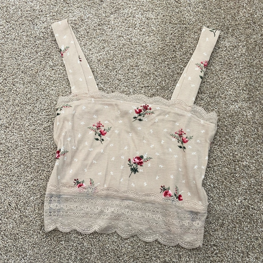 Floral Rose Lace Trim Tank Top
